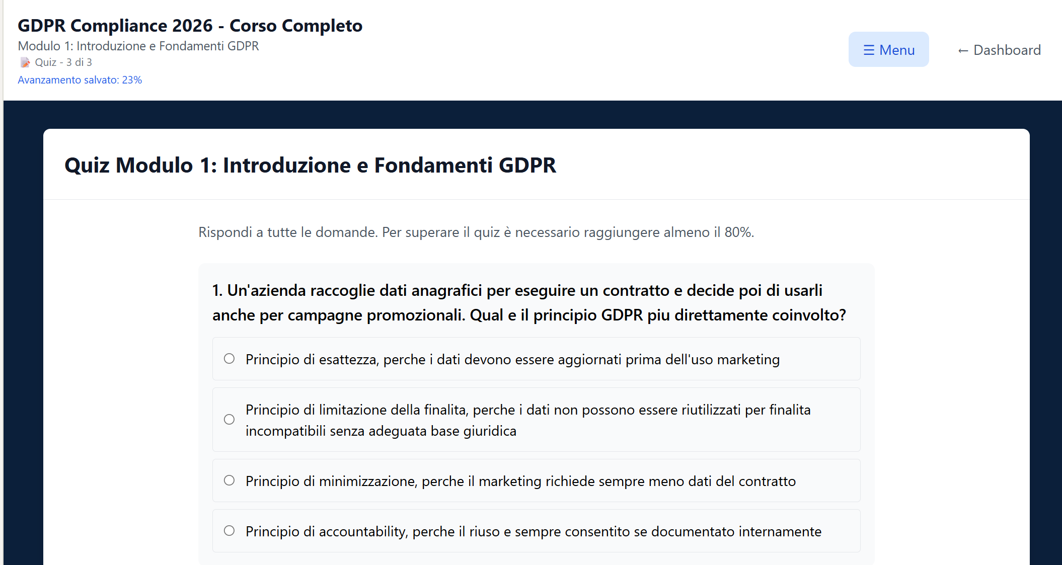 Esempio reale di quiz del corso